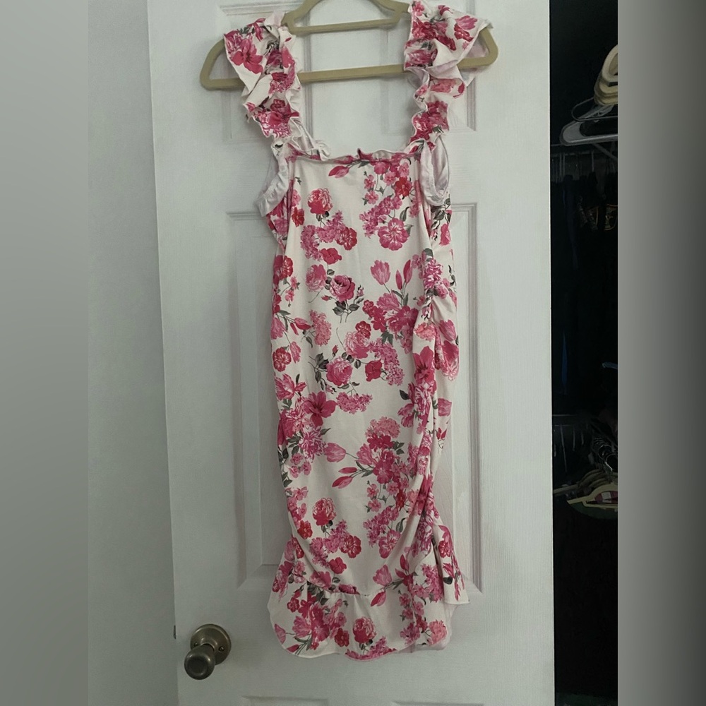 SHEIN Maternity Elegant Vacation Floral Print Tie-Bow Dress NWOT - Picture 4 of 5